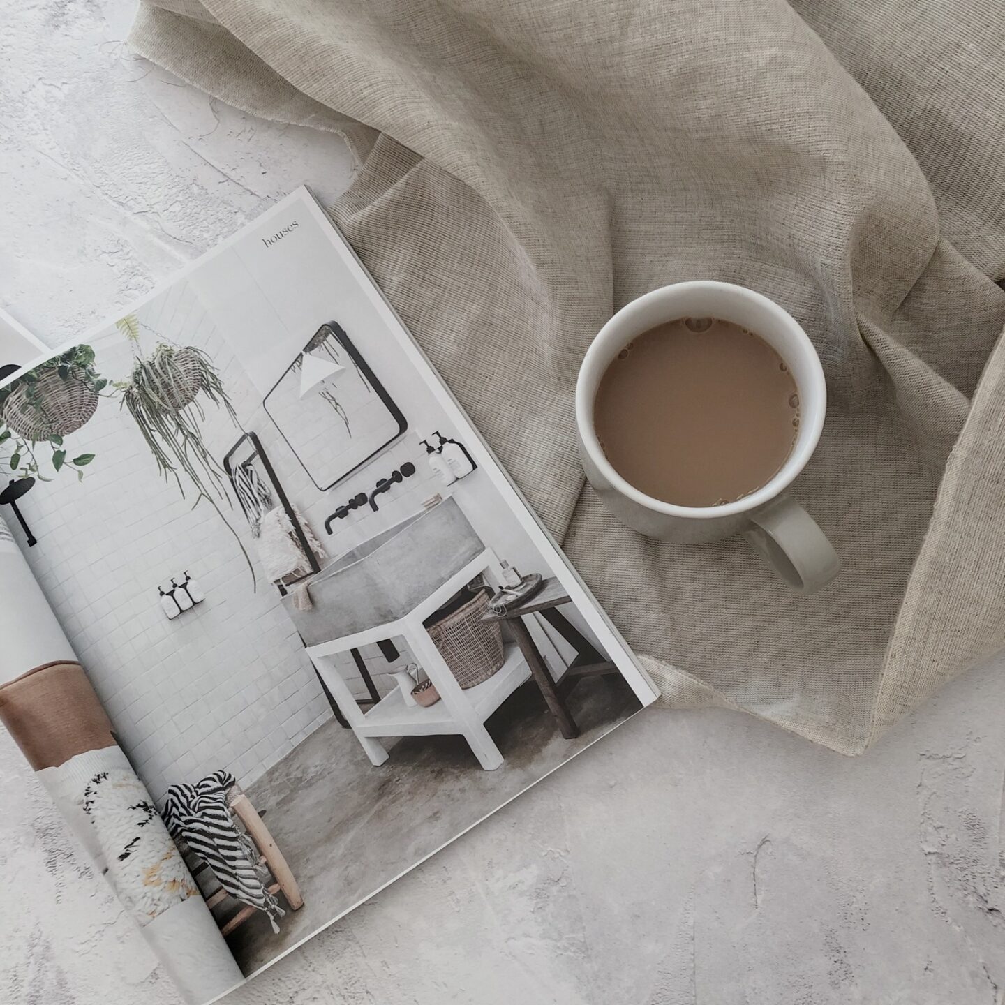 Magazine and tea flatlay