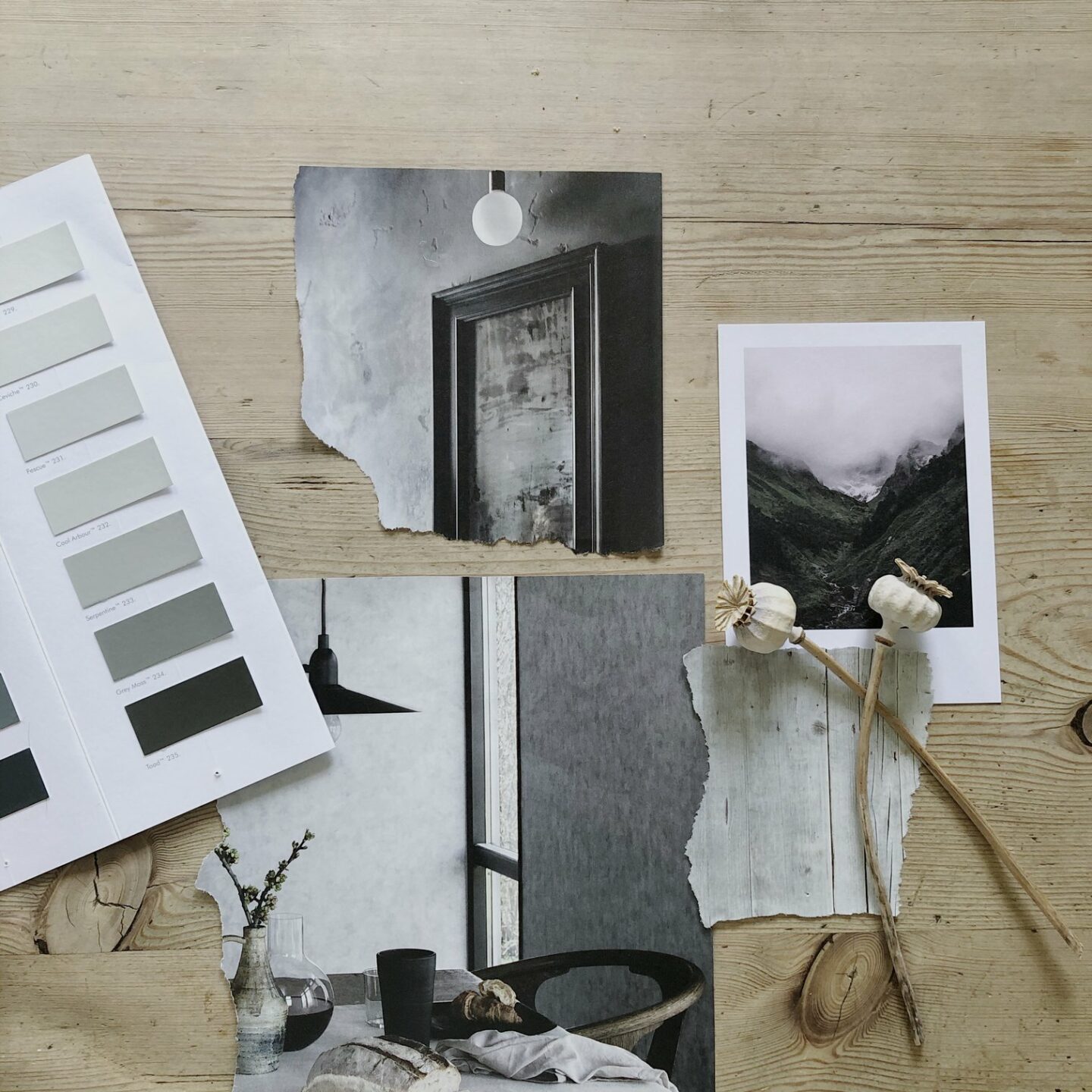 Flatlay moodboard of interiors images