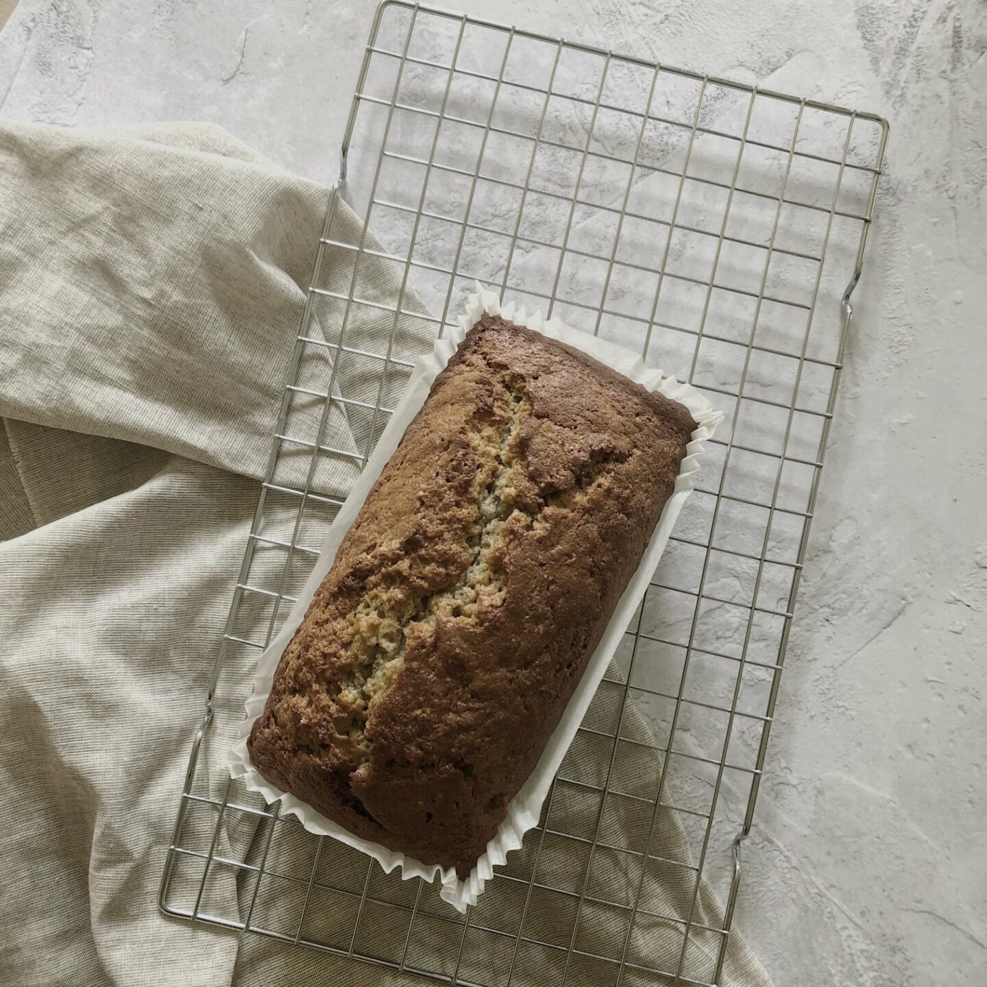 Banana bread on a cooling rack