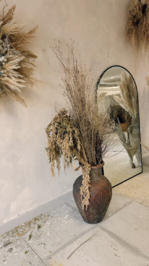 Rustic grasses seed heads in pot