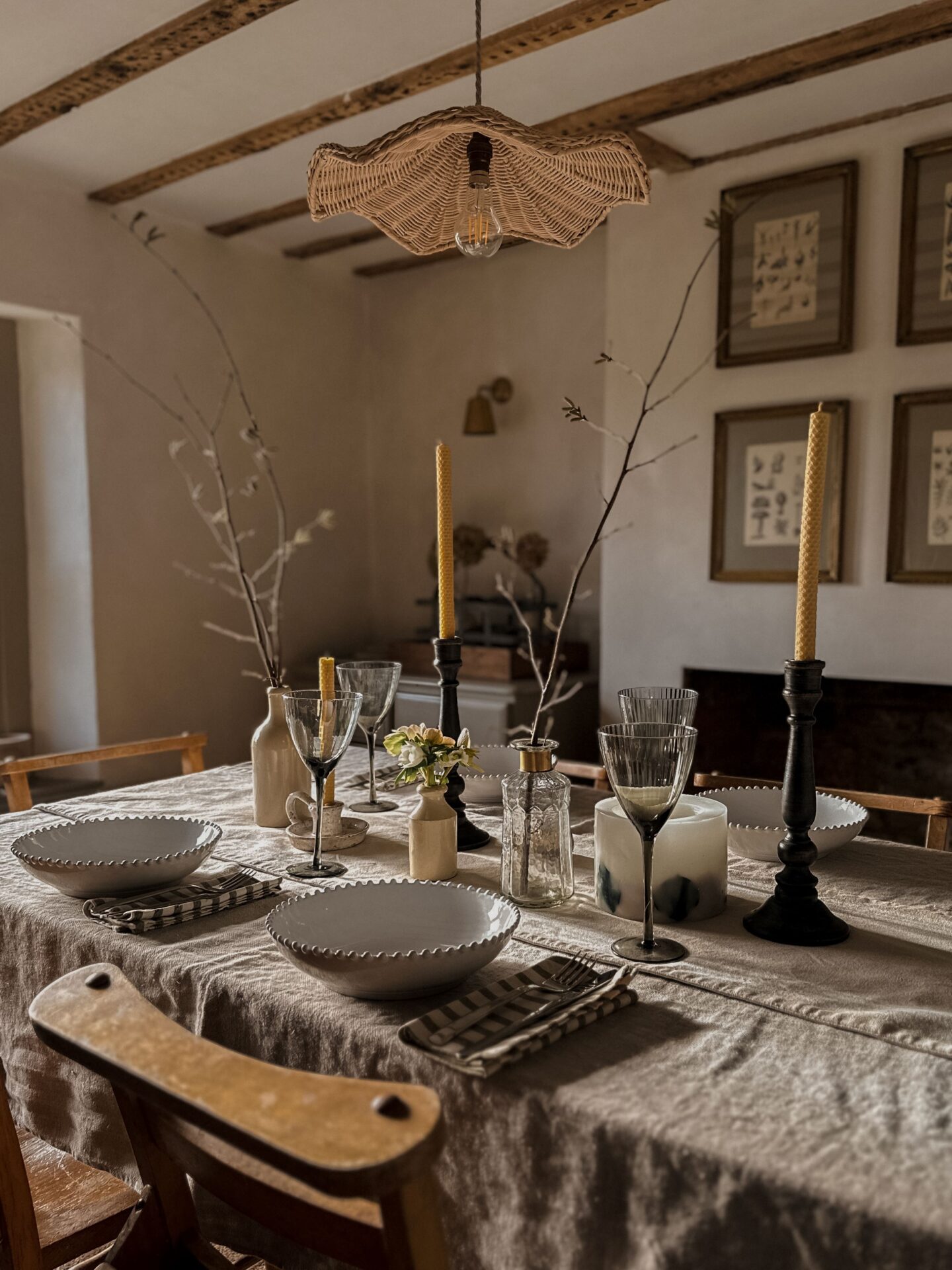 Rustic dining room winter tablescape