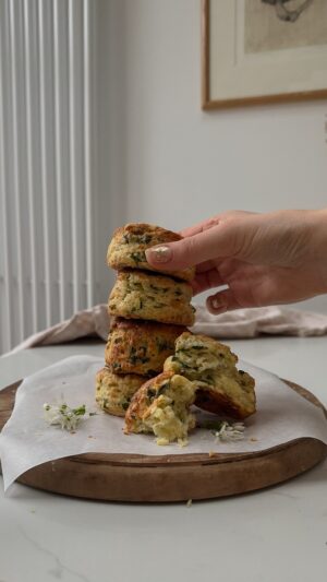 Stack of wild garlic and gruyere scones