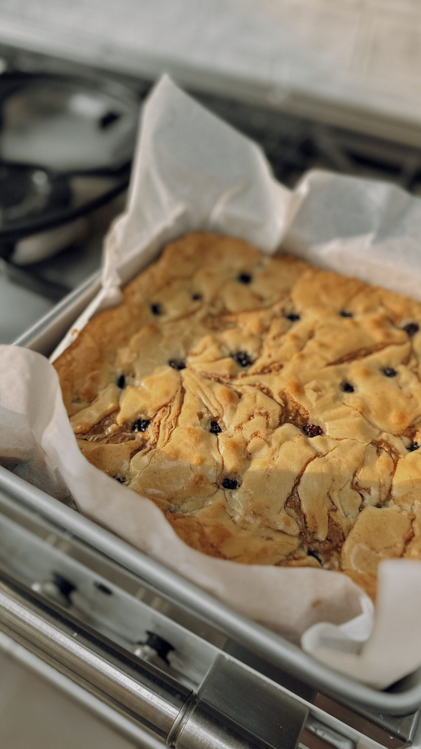 Pan of blackberry blondies