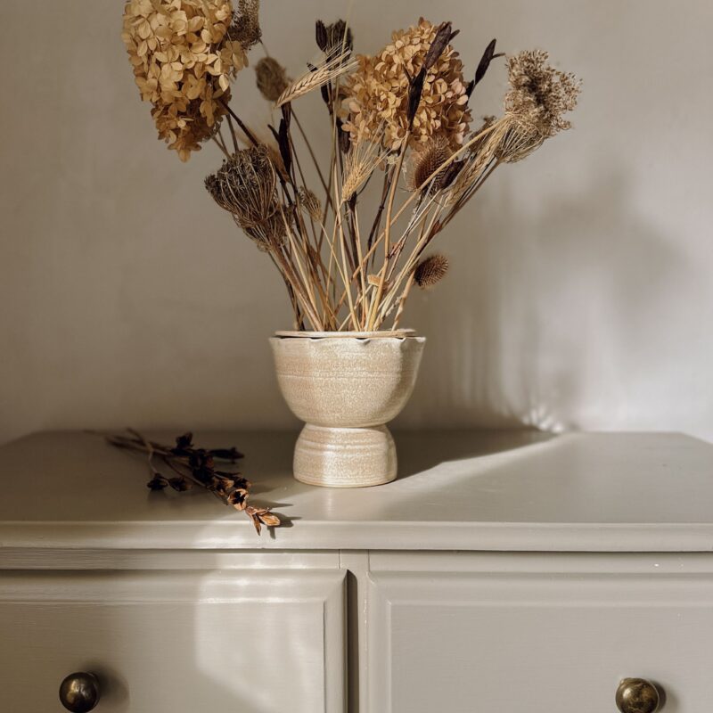 Handmade ceramic centrepiece vase with dried flower arrangement