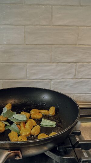 Frying homemade gnocchi